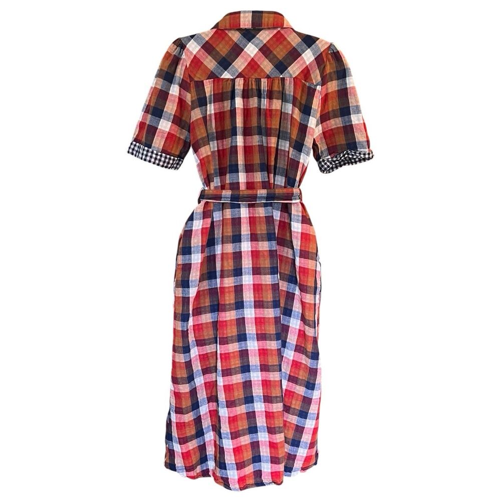 Jodifl Checkered Midi Shirt Dress w/Belt Sz Small Classic Academia Cottagecore - Picture 13 of 13